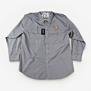 Tiger Hill Fishing Shirt‎ Mens 2XL Gray Trout Smoking Cigar Performance Poplin
